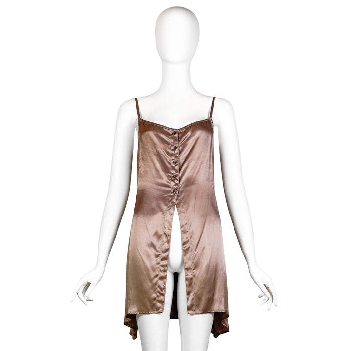 VINTAGE ANN DEMEULEMEESTER 1990'S TAUPE SATIN CHEMISE TOP