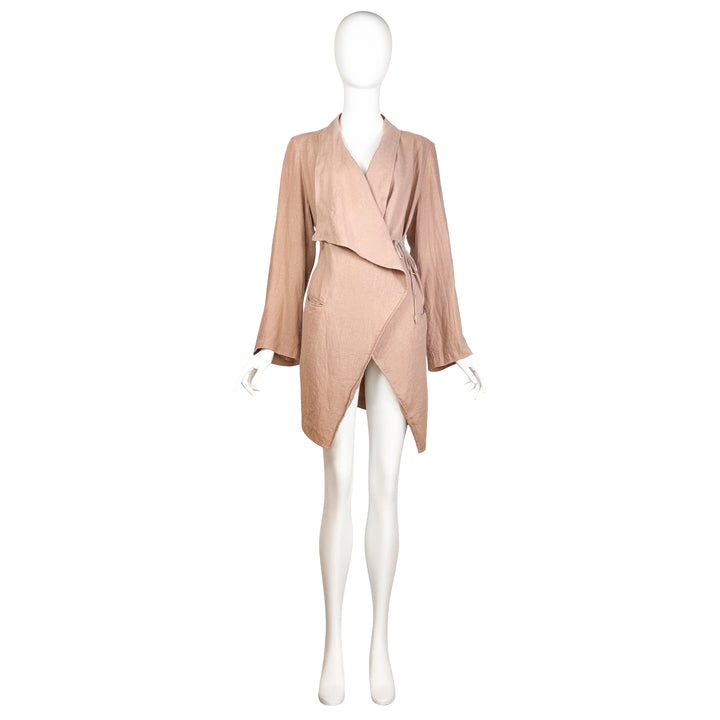 VINTAGE ANN DEMEULEMEESTER EARLY 2000'S BLUSH HEMP DRAPE COAT