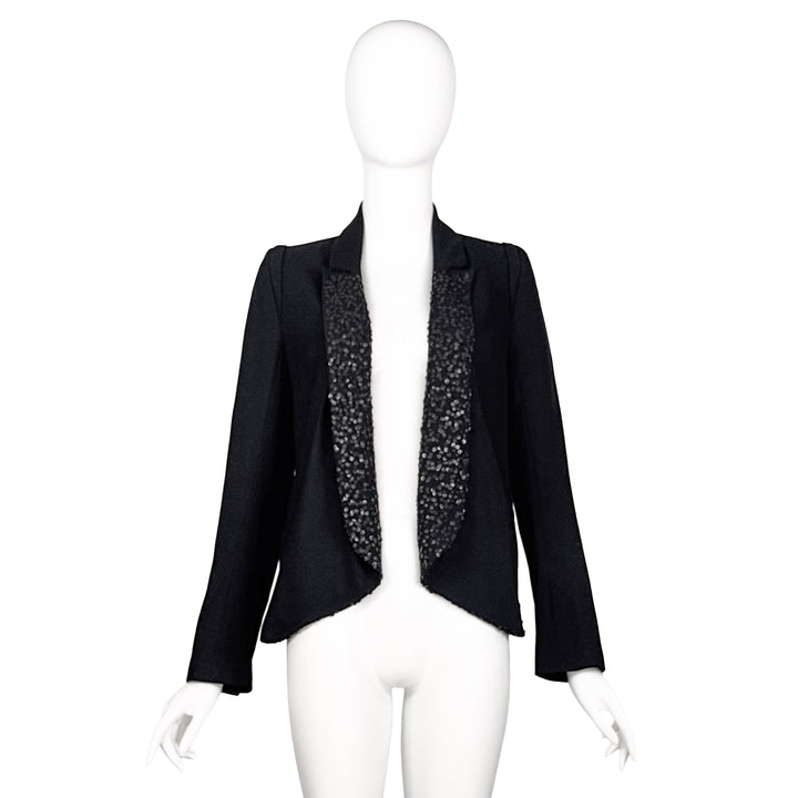 VINTAGE ANN DEMEULEMEESTER SS 2010 BLACK SEQUIN LAPEL BLAZER