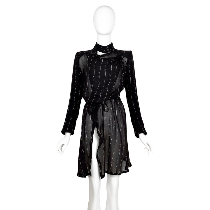 VINTAGE ANN DEMEULEMEESTER SS 2011 BLACK & WHITE PRINT CHIFFON DRAPE COAT