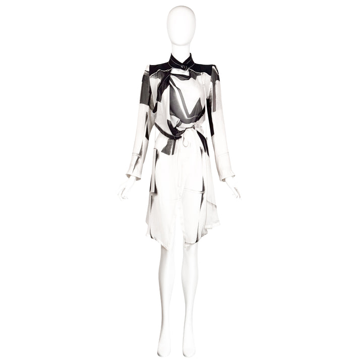 VINTAGE ANN DEMEULEMEESTER SS 2011 BLACK & WHITE PRINT DRAPE JACKET