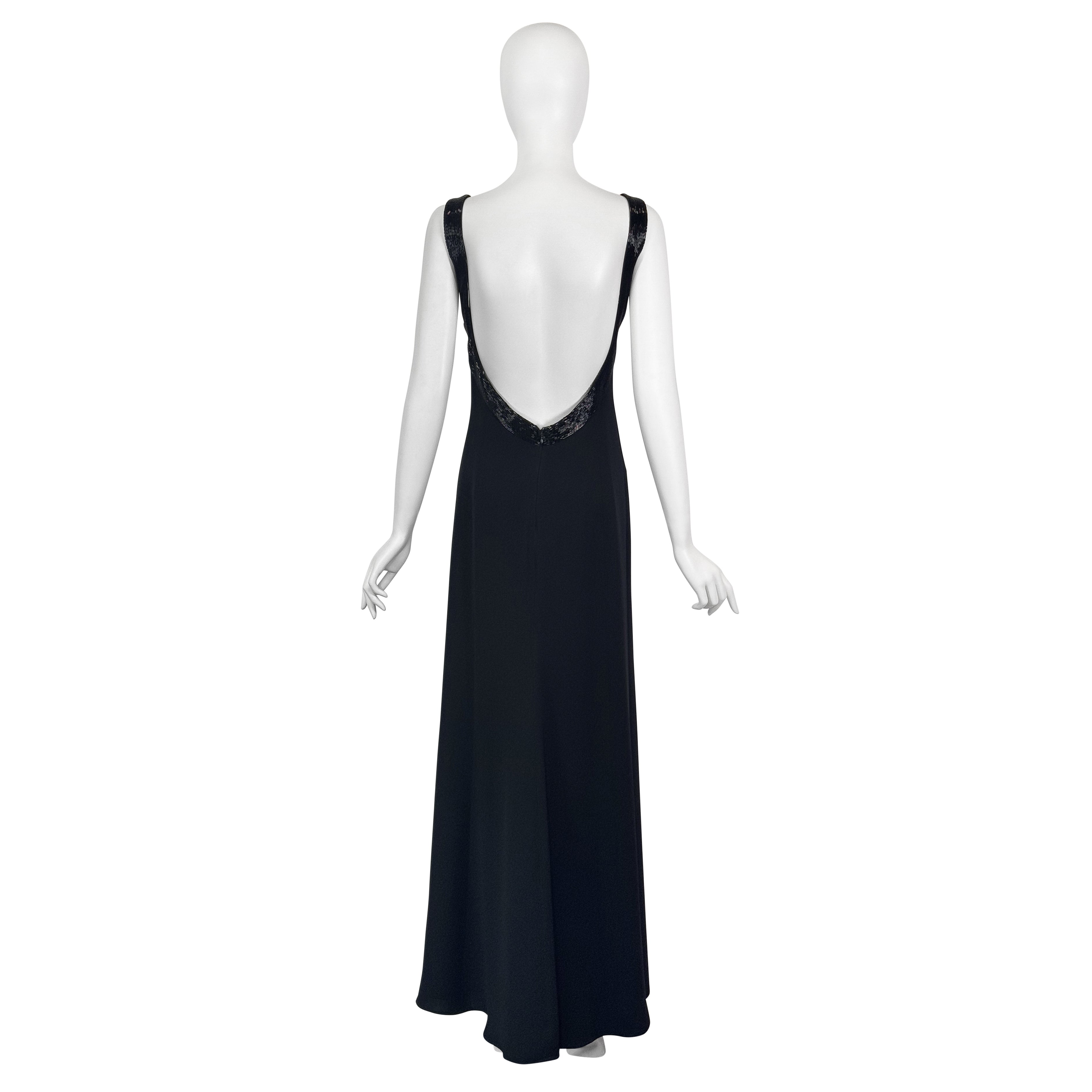 VINTAGE ARMANI COLLEZIONI BLACK BEADED EMPIRE OPEN BACK GOWN Uncommon Thread VINTAGE ARMANI COLLEZIONI BLACK BEADED EMPIRE OPEN BACK GOWN Uncommon Thread