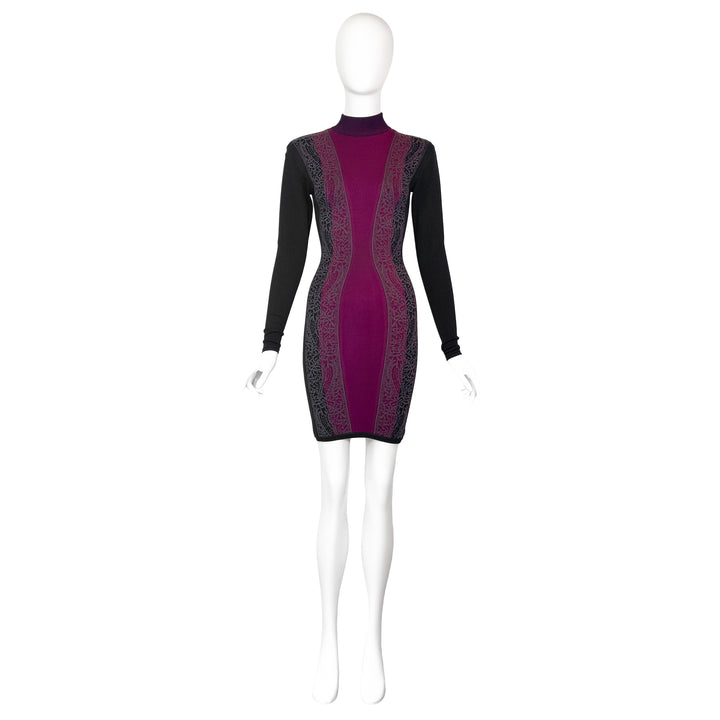 VINTAGE AZZEDINE ALAÏA AW 1992 NAVY & FUCHSIA TURTLENECK DRESS