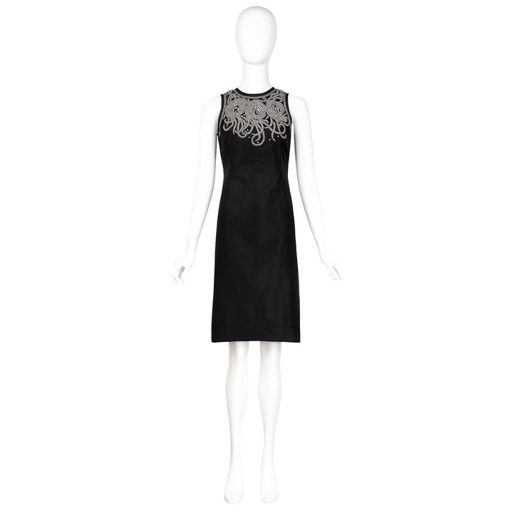 VINTAGE NICOLAS GHESQUIÈRE FOR BALENCIAGA 2005 BLACK SILVER BEADED SHEATH DRESS