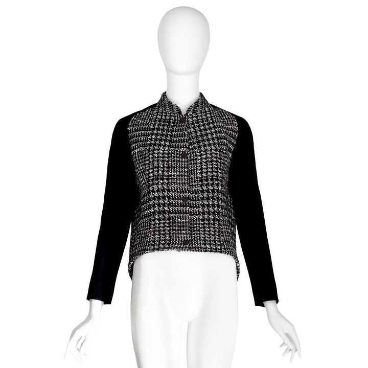 VINTAGE NICOLAS GHESQUIÈRE FOR BALENCIAGA 2012 GREY & BLACK HOUNDSTOOTH SNAP FRONT JACKET