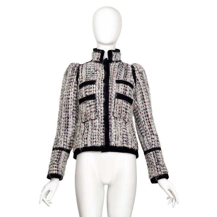 VINTAGE NICOLAS GHESQUIÈRE FOR BALENCIAGA AW 2007 TWEED & BLACK TRIM JACKET