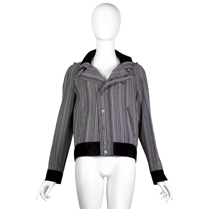 VINTAGE NICOLAS GHESQUIÈRE FOR BALENCIAGA CIRCA 2002 BLACK & GREY STRIPE BOMBER JACKET