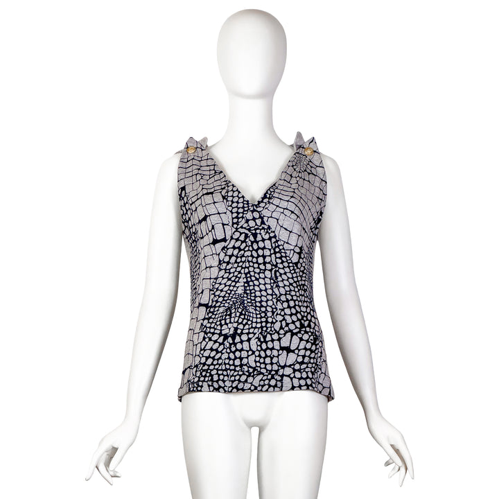 VINTAGE NICOLAS GHESQUIÈRE FOR BALENCIAGA SS 2005 GREY & BLACK ANIMAL PRINT TANK TOP