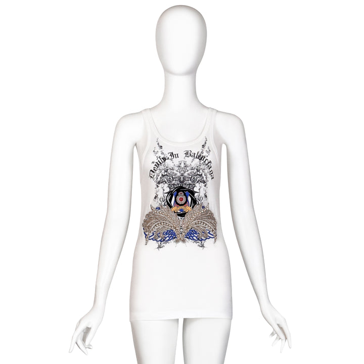 VINTAGE NICOLAS GHESQUIÈRE FOR BALENCIAGA SS 2006 DEVILS ADORNED MEDUSA PRINT TANK TOP