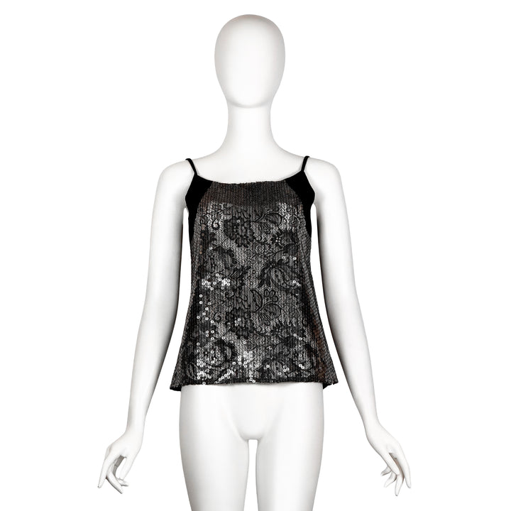 VINTAGE NICOLAS GHESQUIÈRE FOR BALENCIAGA SS 2011 METALLIC GREY & BLACK LACE SEQUIN TANK