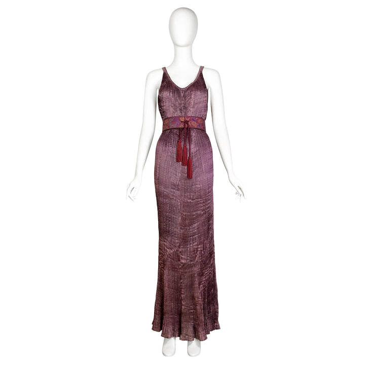 VINTAGE CHARLES & PATRICIA LESTER 1970'S MAUVE BEADED FORTUNY STYLE GOWN