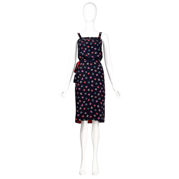 VINTAGE KARL LAGERFELD FOR CHLOÉ SS 1979 BLACK & RED FLOWER PRINT SKIRT ENSEMBLE