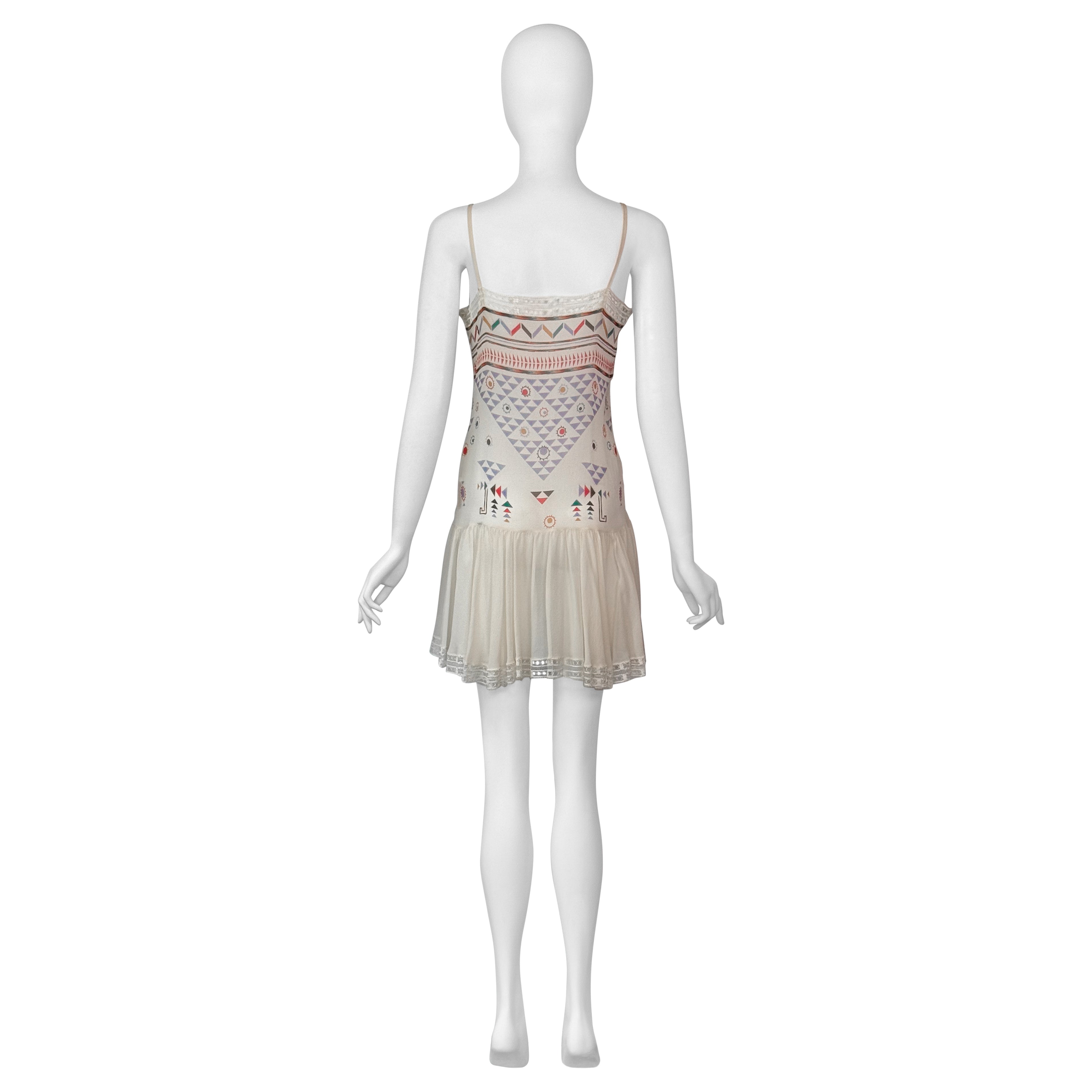 VINTAGE KARL LAGERFELD FOR CHLO SS 1993 IVORY LACE DECO PRINT DRESS   Uncommon Thread