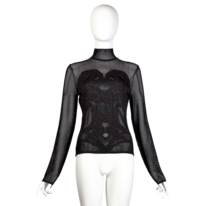 VINTAGE CHRISTIAN LACROIX AW 1998 BLACK & GOLD LACE KNIT TOP