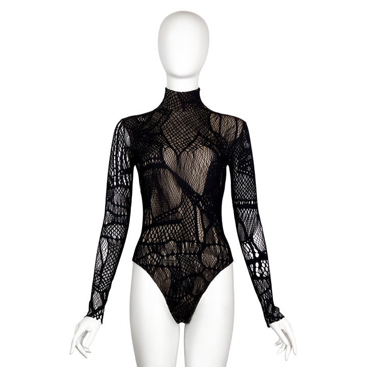 VINTAGE CHRISTIAN LACROIX AW 1998 BLACK & GOLD LACE BODYSUIT
