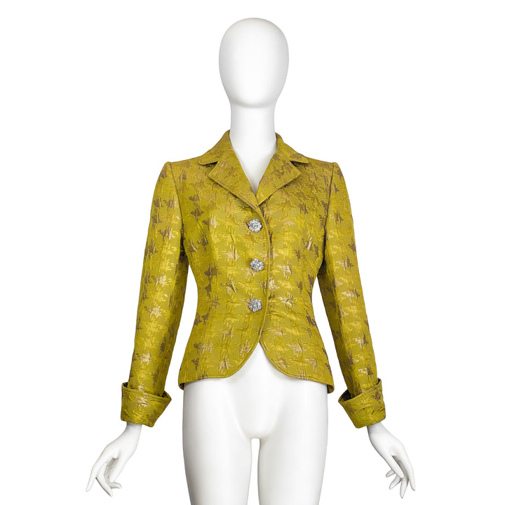 VINTAGE CHRISTIAN LACROIX AW 1990 CHARTREUSE & GOLD JACQUARD JACKET