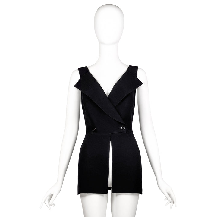 VINTAGE CLAUDE MONTANA 1990'S BLACK LAPEL SLEEVELESS TOP