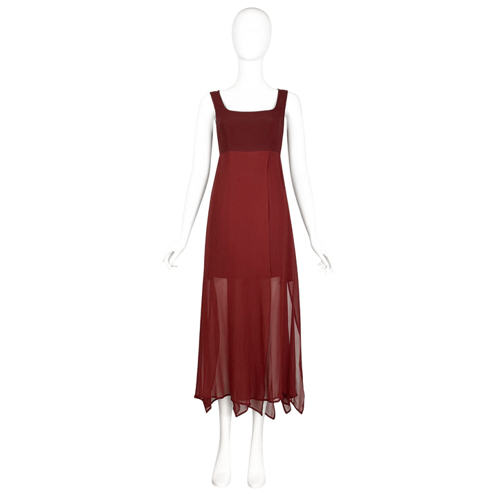 VINTAGE CLAUDE MONTANA RUST TANK DRESS WITH CHIFFON OVERLAY