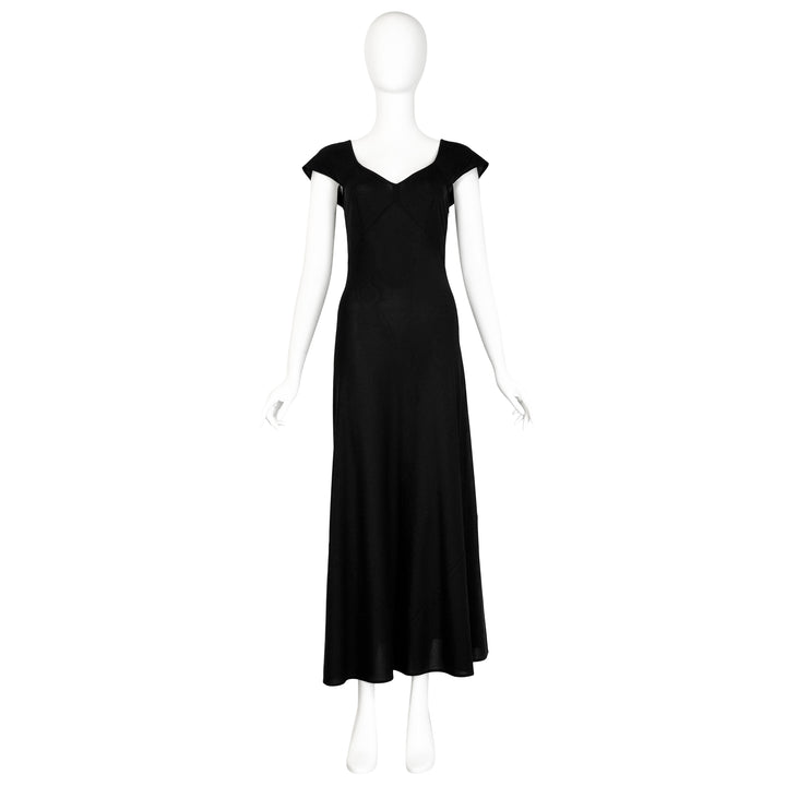VINTAGE DOLCE & GABANNA 1990'S BLACK CAP SLEEVE MAXI DRESS
