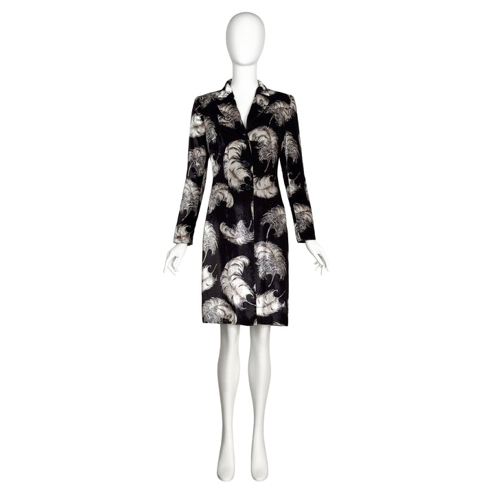 VINTAGE DOLCE & GABBANA AW 1997 BLACK & WHITE FEATHER PRINT VELVET COAT