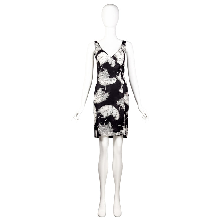 VINTAGE DOLCE & GABBANA AW 1997 BLACK & WHITE FEATHER PRINT WRAP DRESS