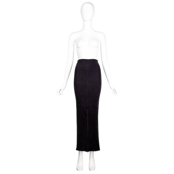 VINTAGE DOLCE & GABBANA SS 1997 BLACK SCALLOP EDGE ZIPPER FRONT SKIRT
