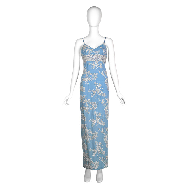 VINTAGE DOLCE & GABBANA SS 1997 BLUE & IVORY EMBROIDERED DRESS