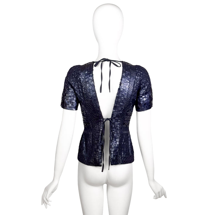 VINTAGE DRIES VAN NOTEN AW 2007 SAPPHIRE SEQUIN TIE BACK TOP