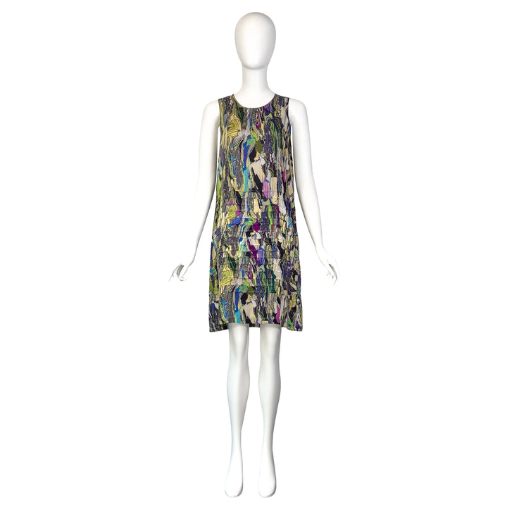 VINTAGE DRIES VAN NOTEN AW 2008 GREEN MARBLE PRINT SHIFT DRESS