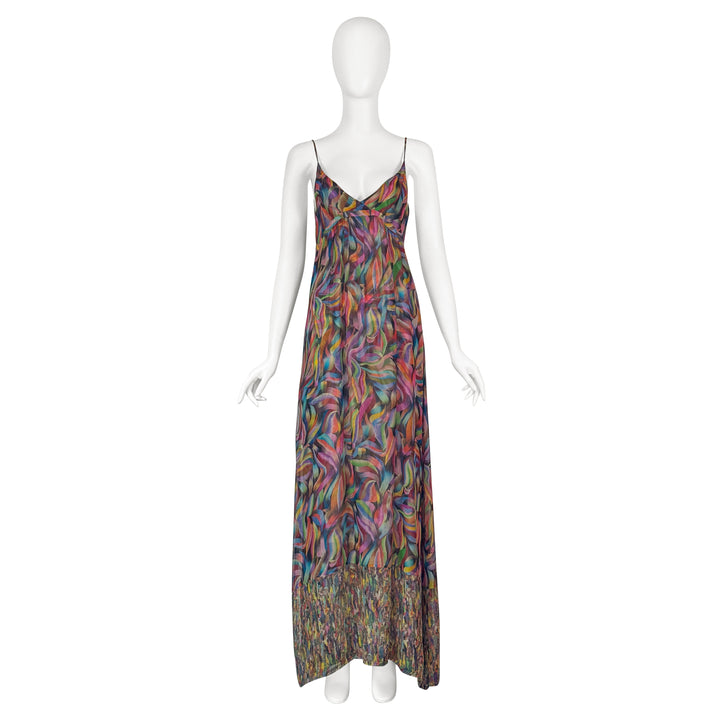 VINTAGE DRIES VAN NOTEN AW 2008 MULTICOLOR MARBLE CHIFFON MAXI DRESS