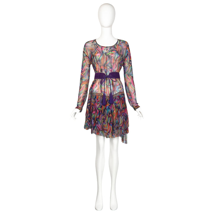 VINTAGE DRIES VAN NOTEN AW 2008 MULTICOLOR KALEIDOSCOPE PRINT CHIFFON DRESS