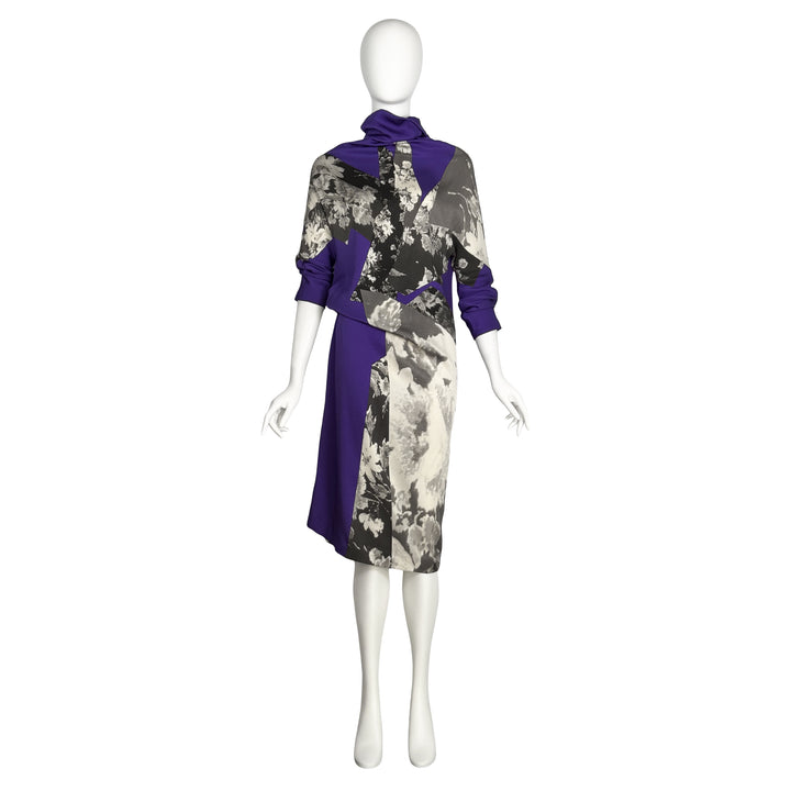VINTAGE DRIES VAN NOTEN AW 2009 PURPLE & GREY ABSTRACT FLORAL DRESS