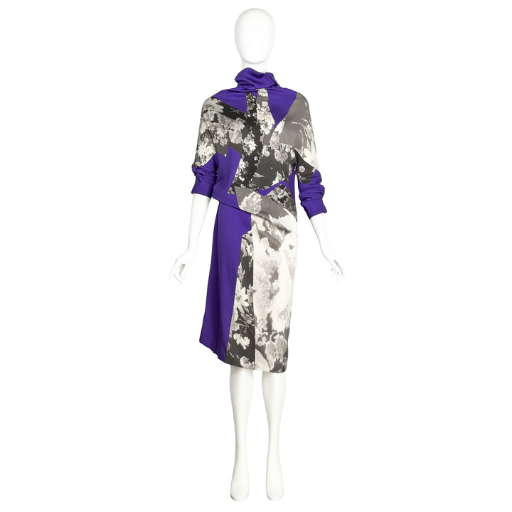 VINTAGE DRIES VAN NOTEN AW 2009 PURPLE & GREY ABSTRACT FLORAL DRESS