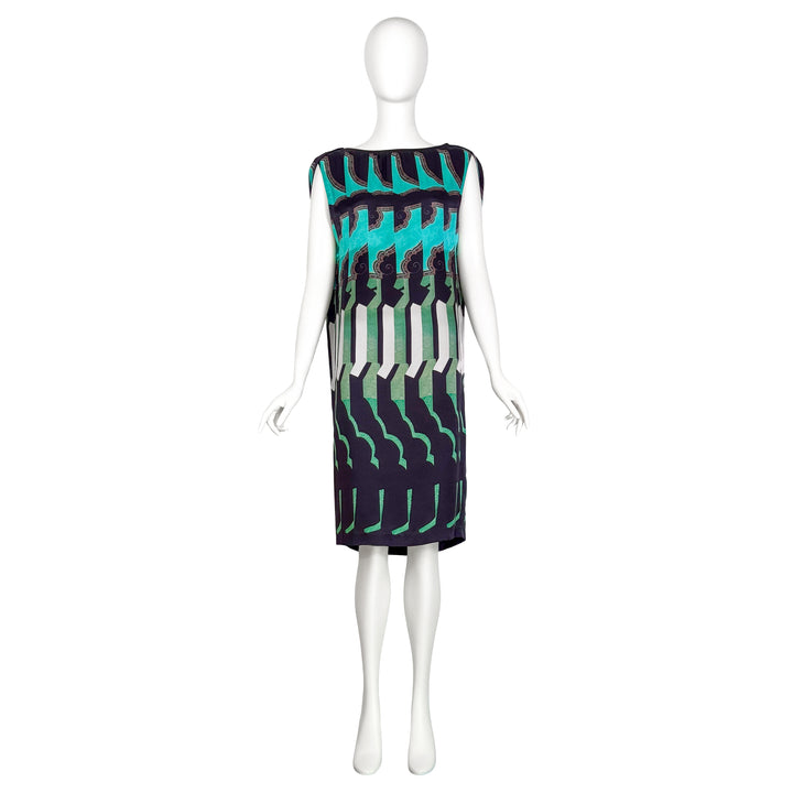 VINTAGE DRIES VAN NOTEN AW 2012 TURQUOISE CHINESE PRINT SHIFT DRESS