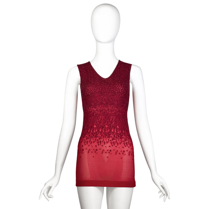 VINTAGE DRIES VAN NOTEN SS 1999 RED & FUCHSIA EMBROIDERED TANK TOP