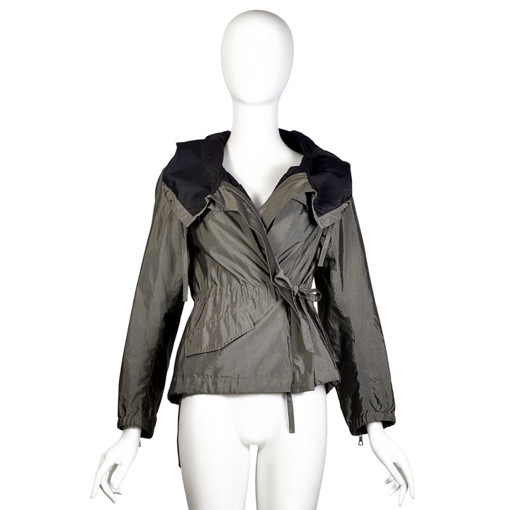 VINTAGE DRIES VAN NOTEN SS 2007 ARMY GREEN TAFFETA WINDBREAKER JACKET