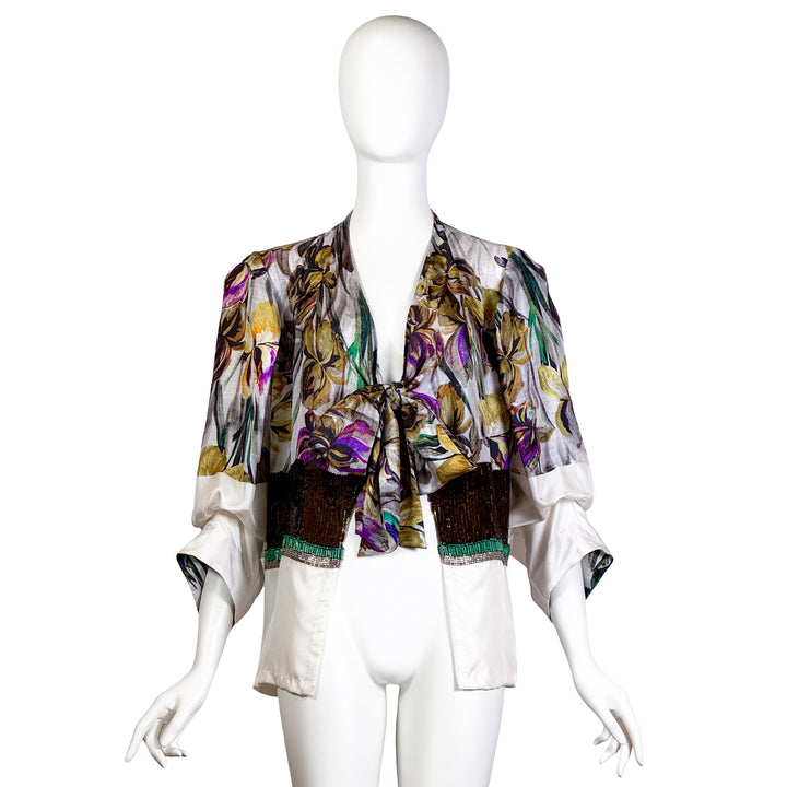 VINTAGE DRIES VAN NOTEN SS 2008 WHITE FLORAL SEQUIN JACKET