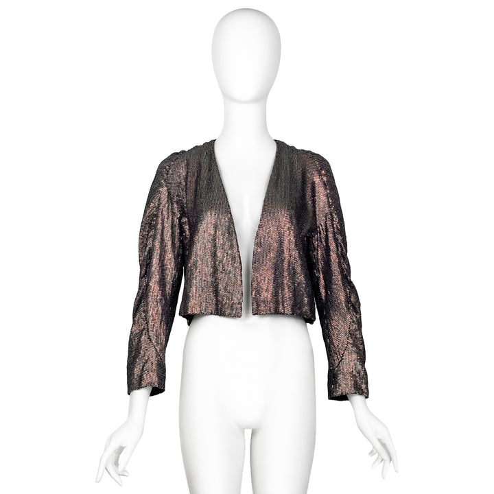 VINTAGE DRIES VAN NOTEN SS 2011 METALLIC IRIDESCENT COPPER SEQUIN JACKET