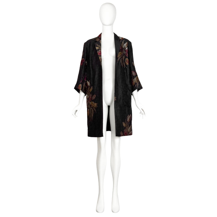 VINTAGE DRIES VAN NOTEN SS 2014 BLACK FLORAL EMBROIDERED COAT