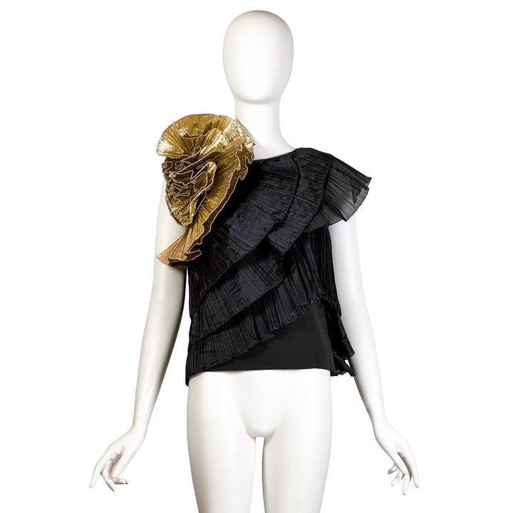 VINTAGE DRIES VAN NOTEN SS 2014 BLACK & GOLD ORIGAMI PLEAT TOP