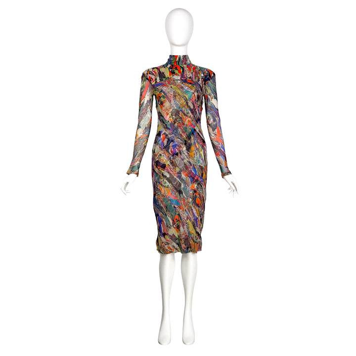 VINTAGE DRIES VAN NOTEN AW 2008 MULTICOLOR MARBLE TURTLENECK DRESS