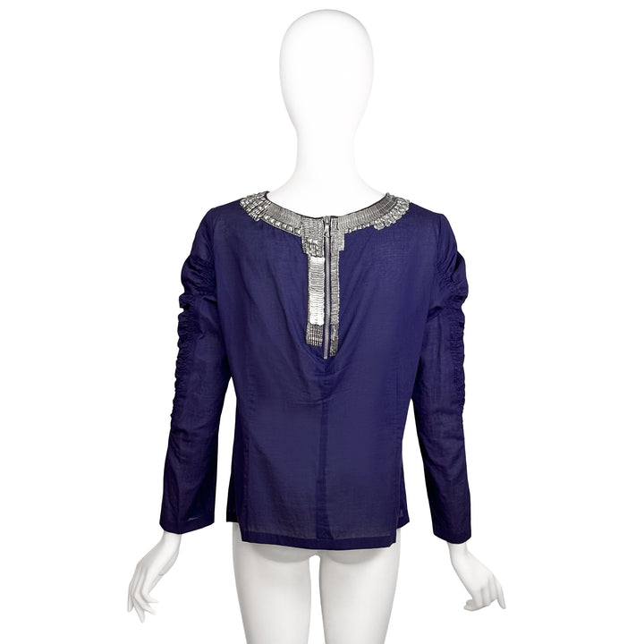 VINTAGE DRIES VAN NOTEN SS 2008 BLUE AMETHYST COLLAR BLOUSE