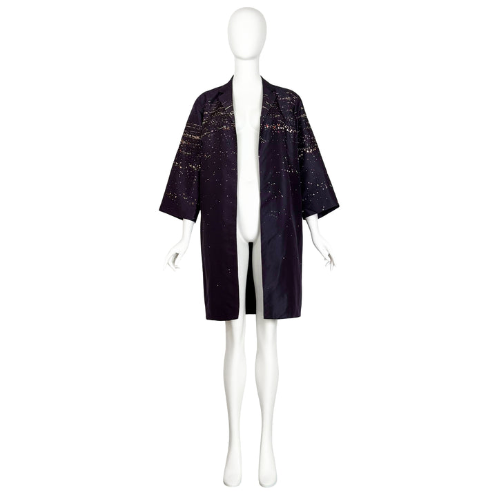 VINTAGE DRIES VAN NOTEN SS 2012 BLACK SILK JAMES REEVE 'LIGHTSCAPES' COAT