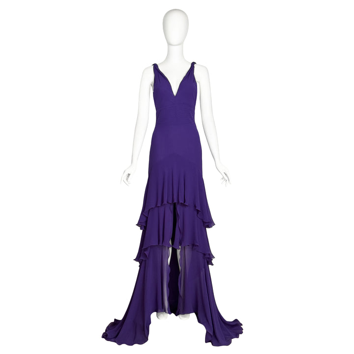 VINTAGE EMANUEL UNGARO PURPLE MULTI-TIERED SILK GOWN