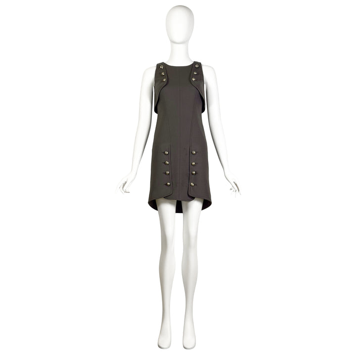 VINTAGE KARL LAGERFELD FOR FENDI ARMY GREEN WOOL MILITARY BUTTON DRESS