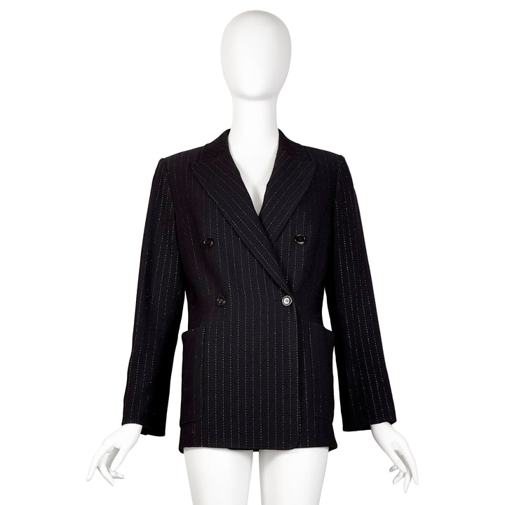 VINTAGE GIANFRANCO FERRÉ BLACK & GOLD LAMÉ PINSTRIPE BLAZER