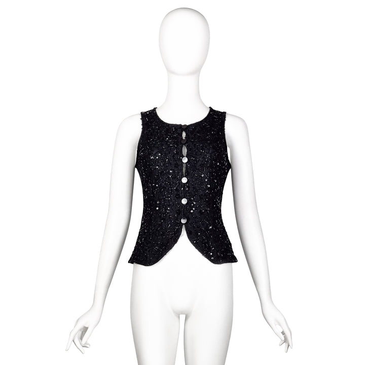 VINTAGE GIORGIO ARMANI 1990'S BLACK BEADED BUTTON FRONT VEST