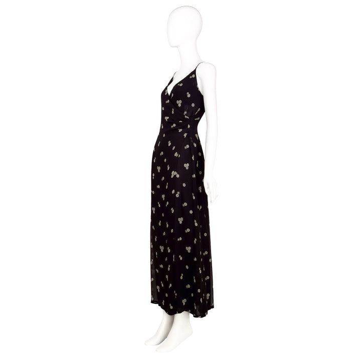 VINTAGE GIORGIO ARMANI 1990'S BLACK & GREEN CIRCLE PRINT SLIP DRESS