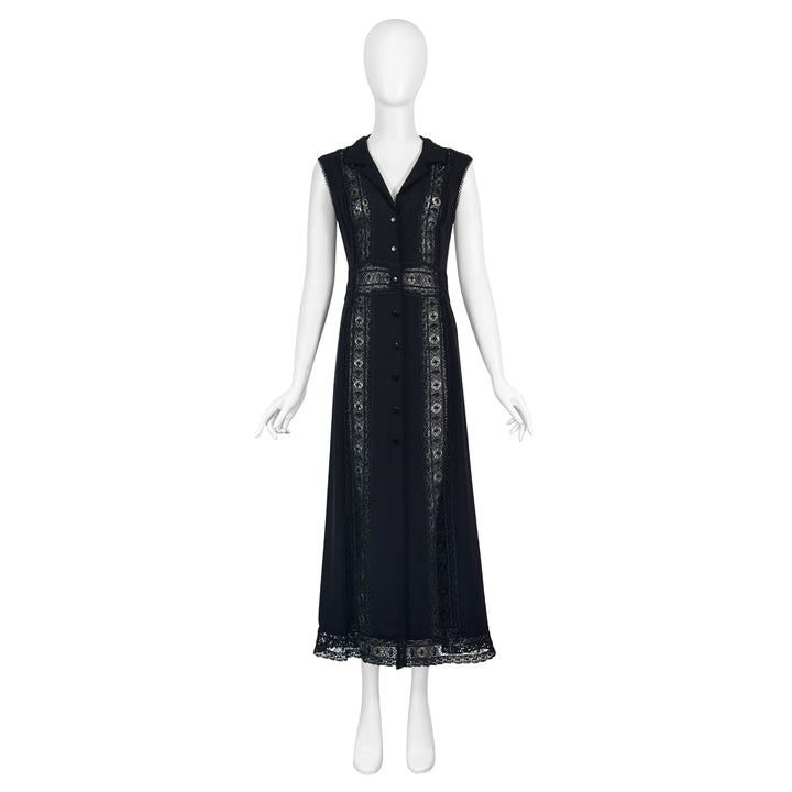 VINTAGE GIORGIO ARMANI BLACK LACE TRIM MAXI DRESS