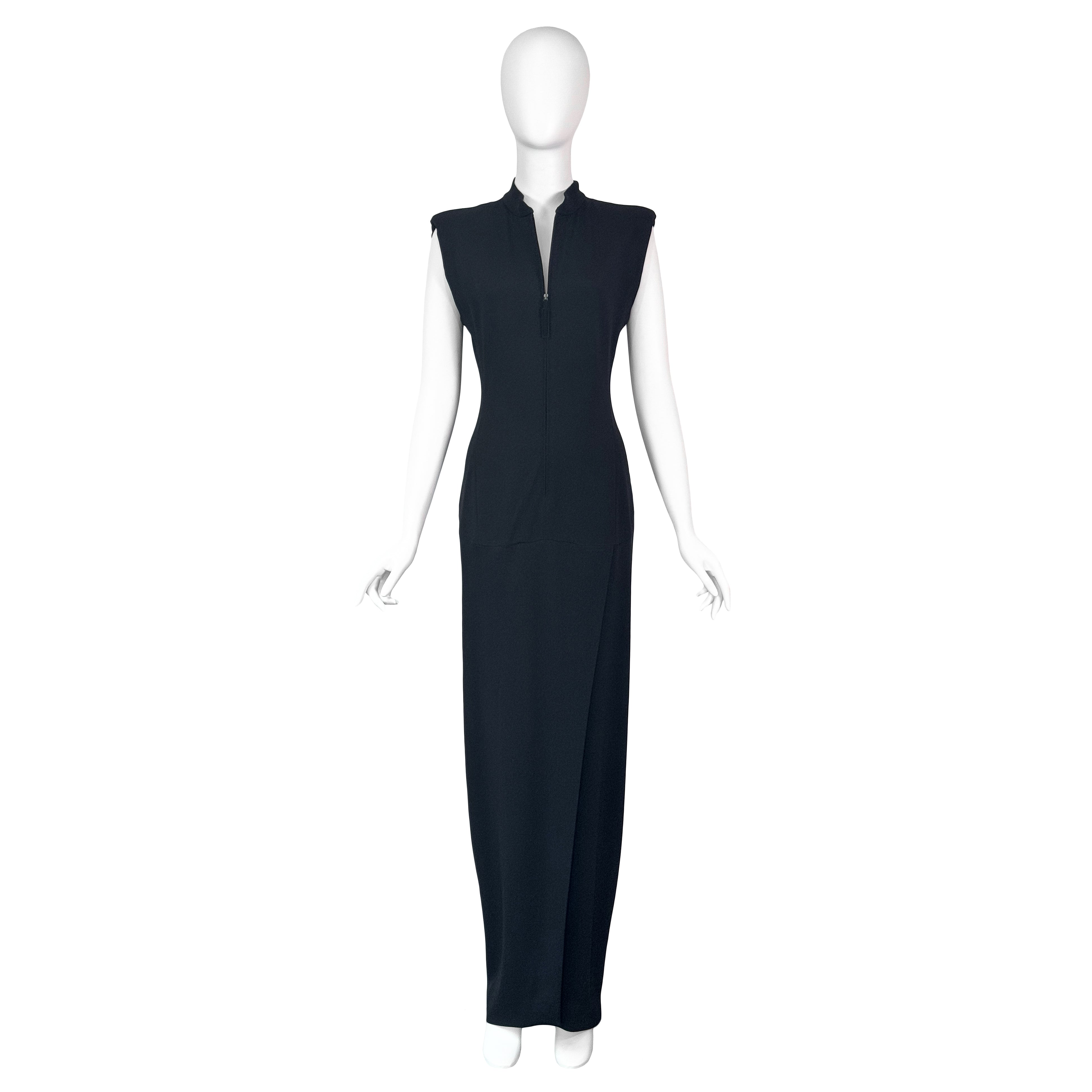 VINTAGE GIORGIO ARMANI BLACK NEHRU COLLAR ZIP FRONT GOWN – Uncommon Thread VINTAGE GIORGIO ARMANI BLACK NEHRU COLLAR ZIP FRONT GOWN – Uncommon Thread